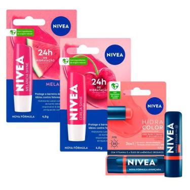 Imagem de Kit Nivea Hidratante Labial Hidra Color Coral 4,8g + Hidratante Labial
