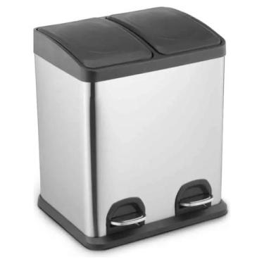 Imagem de Lixeira Dupla Seletiva Inox 30L Pedal 2x15L JST Cozinha Cesto de Lixo 