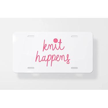 Imagem de Capa para placa de licença Knit Happens – Capa para placa de carro – Capa de moldura para placa de carro 15 x 30 cm