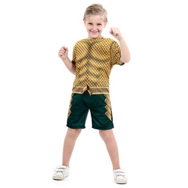 Imagem de Fantasia Aquaman Curto Infantil 916108-G, Verde/Dourado, Sulamericana Fantasias