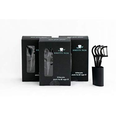 Imagem de Knotty Floss carvão ativado por bambu com extrato de semente de toranja – ecológico, a palheta é feita de cornstarch natural, não de plástico! Vegano – Pacote com 3