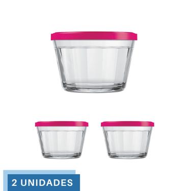 Imagem de 2 Tigela Vidro Americano Tampa Plastica Sortida 150ml Nadir