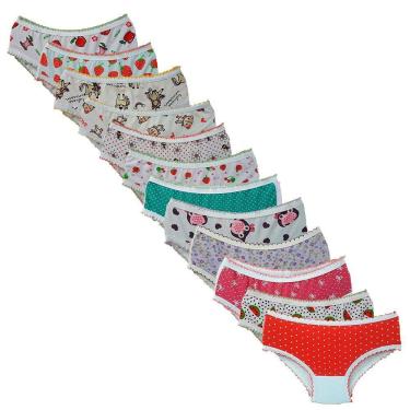 Imagem de Calcinha Infantil Kit 12 Peças Estampadas 100% Algodão