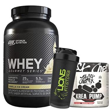 Imagem de Optimum Nutrition Gourmet 100% Whey Protein Chocolate 900g + Krea Pump Creatina Monohidratada + Beta Alanina 240g Paradise Punch - Under Labz + Coqueteleira
