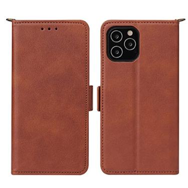 Imagem de GSYH Capa para iPhone 13/13 Pro/13 Pro Max, capa carteira de couro PU com compartimentos para cartão e suporte alça de pulso proteção de câmera à prova de choque capa magnética fólio capa, marrom, 13 15,1 cm