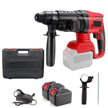 Imagem de Furadeira de impacto de martelo com 2 x bateria 360° cabo giratório manual furadeira elétrica modo 3 em 1 broca para perfuração de aço alvenaria madeira de concreto