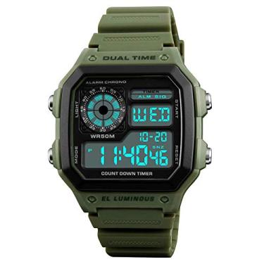 Imagem de Relógio Esportivo Digital Masculino Dupla Hora Impermeável com Despertador Relógio Masculino de Quartzo, Esporte, Verde