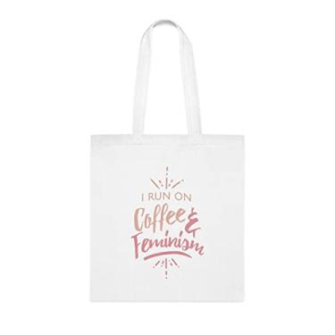 Imagem de Sacola I Run On Coffee e Feminismo, Presente Feminismo, Bolsa de Ombro Feminismo, Sacolas Reutilizáveis Feminismo, Cesta de Aniversário de Natal, Branco