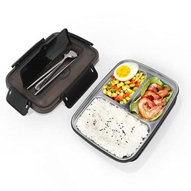 Imagem de Mess-tins 3 Compartimentos 304 Aço Inoxidável Plástico Combinando Pauzinhos Colher Recipientes de Almoço Portáteis para Escritório(Black), Lancheira,