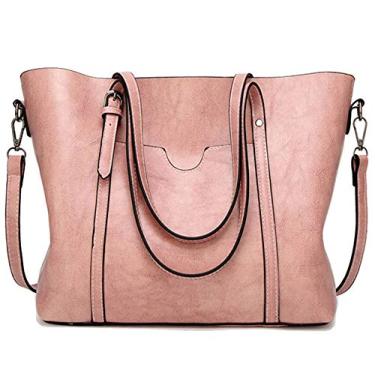 Imagem de Bolsa feminina de couro macio bolsa transversal de grande capacidade, rosa