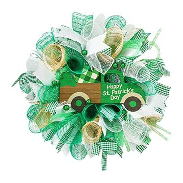 Imagem de Yajun Dia de São Patrício Guirlanda Verde Porta Irlandesa e Decorações de Parede para Casa Festa Divertida Grama da Sorte Guirlanda Escritório Café Ornamento Pendurado, Verde, 40cm