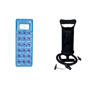 Imagem de Kit Boia Colchão Inflável Piscina Azul + Bomba De Ar