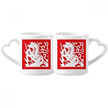 Imagem de Conjunto de canecas de porcelana para casal, cavalo, chinês, zodíaco, chinesa, corte, coração, coração