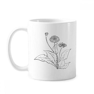 Imagem de Caneca de cerâmica com flores de dente-de-leão preta e branca xícara de porcelana de café
