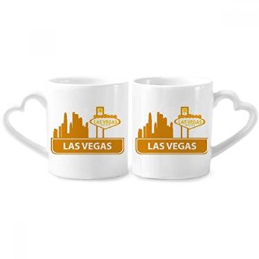 Imagem de Welcome To Las Vegas Nevada America Conjunto de canecas de porcelana para casais, copo de cerâmica com alça de coração
