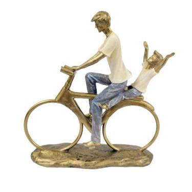 Imagem de Enfeite Estatua Pai E Filho Na Bike 25X22x6cm Dourado - Inigual