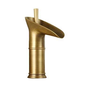 Imagem de LIDON Torneira de pia do banheiro Torneira de vaidade Alça única um furo Torneira de banheiro Torneiras de banheiro para pia 1 furo Torneira de cachoeira de latão antigo Torneira preta do banheiro, antigo A (cor: antigo A)