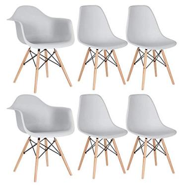 Imagem de Loft7, Conjunto 2 x cadeiras Eames DAW com braços + 4 cadeiras Eiffel DSW - Cinza claro