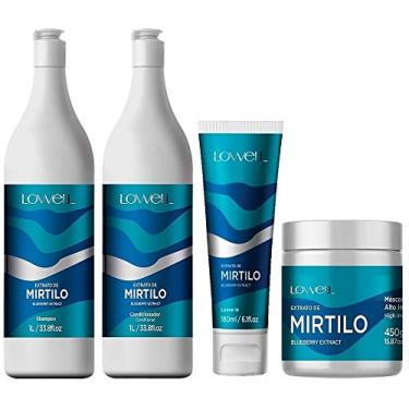 Imagem de Kit Lowell Extrato De Mirtilo Blueberry Extract Shampoo + Condicionador 1 Litro cada + Máscara 450g + Leave In 180ml