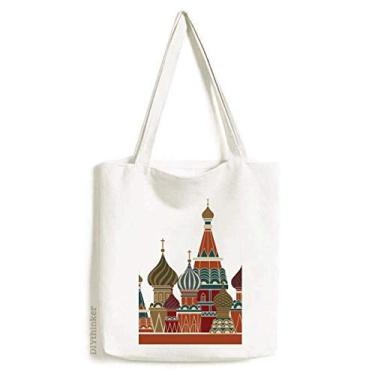 Imagem de Bolsa sacola de lona quadrada vermelha com construção de catedral da Rússia bolsa de compras casual