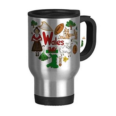 Imagem de Caneca de viagem Wales Love Heart UK Landscap com bandeira nacional de aço inoxidável copo carro copo térmico