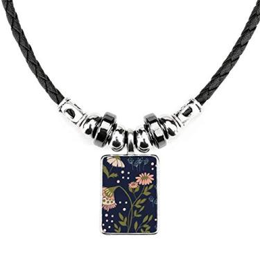 Imagem de DIYthinker Colar rosa com tinta de planta selvagem colar joia Torque pingente de corda de couro