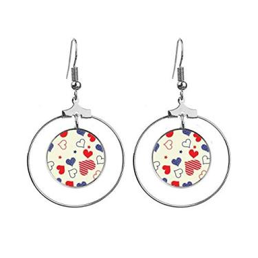 Imagem de Brincos de argola pendentes em forma de coração azul vermelho pentagrama América