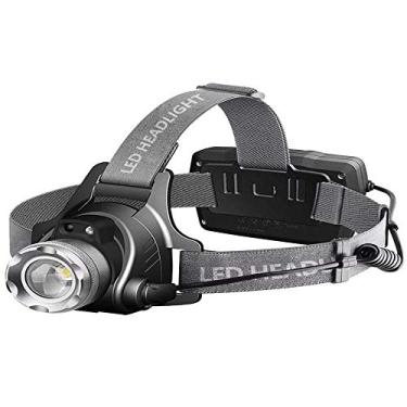 Imagem de N/H Farol de LED, lanterna de farol super brilhante, 3 modos com zoom para corrida, caminhada, acampamento, pesca, caça (preto)