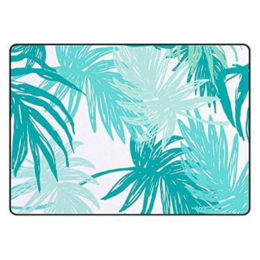 Imagem de Tapetes de banheiro para porta de banheiro tapete de banheiro verde folhas de palmeira decoração interior exterior absorvente antiderrapante 78,7 x 50,8 cm