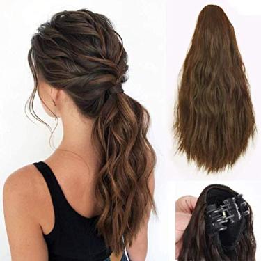 Imagem de Clipe de garra de mandíbula bagunçado onda alto rabo de cavalo natural sem costura falso rabo de cavalo extensão de cabelo 30 cm preto marrom