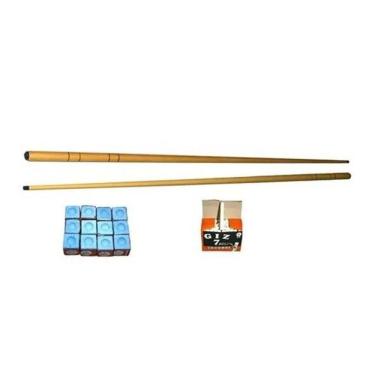 Imagem de Kit 2 Taco 1,20m + 1 Dz Giz Azul E 1 Cx Branco Sinuca Bilhar