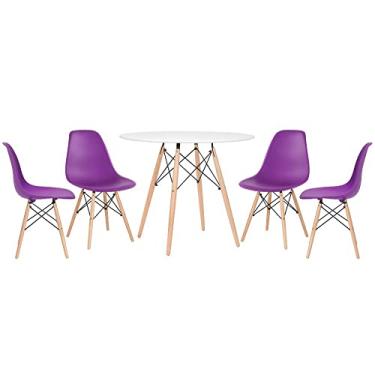Imagem de Loft7, KIT - Mesa Eames 90 cm branco + 4 cadeiras Eames DSW roxo
