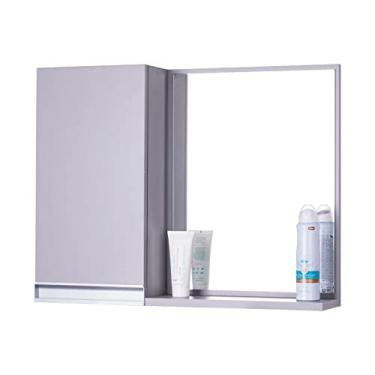 Imagem de Armário para Banheiro com Espelho Cinza Claro Puxador Metal