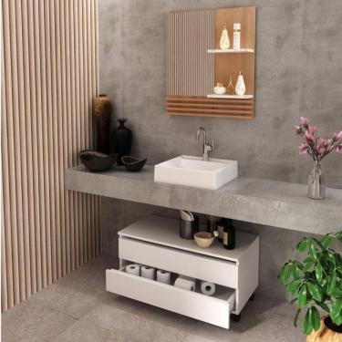 Imagem de Gabinete para Banheiro com Rodízio e Espelheira 80cm Branco