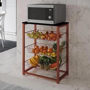 Imagem de Fruteira com Suporte para Micro-ondas Barcelona Aço Cobre Cesto Cobre Tampo Preto