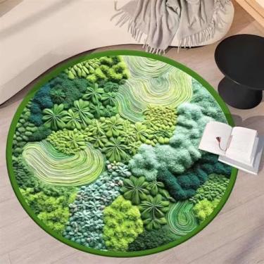 Imagem de Lifup Tapete de área de musgo verde, tapete redondo macio felpudo, antiderrapante, lavável, macio, 3D, área de musgo, tapete boho para sala de estar, quarto, decoração de casa, verde, 15 x 6 cm