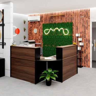 Imagem de Balcão Atendimento De Canto Em L Recepção Consultório 120x60cm Nogal