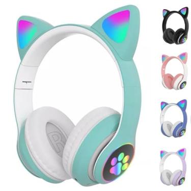 Imagem de FONE De Ouvido Com Led Infantil Orelhinha Gato MUSICA SEM FIO COLORIDO GATINHO Bluetooth (AZUL CEU)