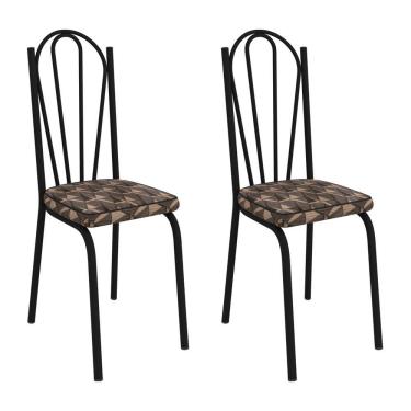 Imagem de Kit 2 Cadeiras de Cozinha Alabama Estampado Mosaico Palha Pés de Ferro Preto  - Pallazio
