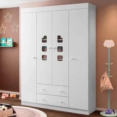 Imagem de Roupeiro Ana Lívia 100% MDF Infantil Branco 4 Portas para Quarto - Bela Móveis