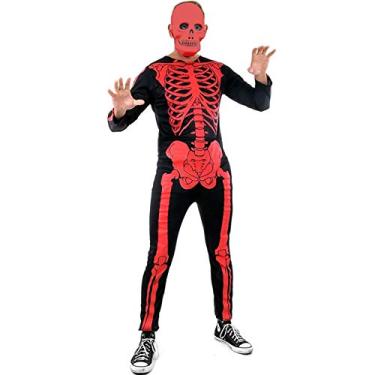 Imagem de Fantasia de Halloween Adulto Esqueleto Vermelho Com Mascara P 38-40