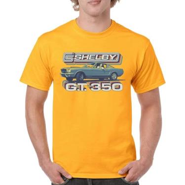 Imagem de Camiseta masculina vintage Shelby GT350 Shelby GT350 de corrida retrô Mustang Cobra GT Performance Powered by Ford, Amarelo, G