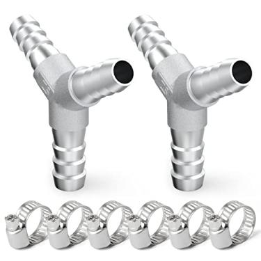 Imagem de TAISHER 2 peças de aço inoxidável 304 encaixes de farpa de mangueira de 2,5 cm x 2,5 cm x 2,5 cm, união de encaixe de emenda de junta em forma de Y de 3 vias para combustível/ar/lítio/gás com 6 peças