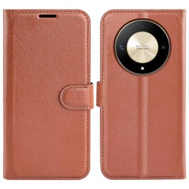 Imagem de Capa para Huawei Honor X9b, couro PU com suporte para cartão de crédito, carteira fina flip com suporte, capa protetora para Huawei Honor Magic 6 lite capa para Huawei Honor X50 5G (marrom)