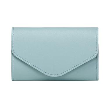 Imagem de Carteira feminina nova estampa moderna simples cor sólida conveniente bolsa de cartão prática fivela alça carteira feminina fina, Azul, One Size