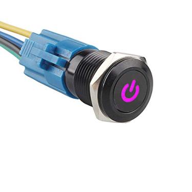 Imagem de ESUPPORT 16 mm 12 V 3A Carro Roxo Luz LED Power Metal Botão Alternar Soquete Plug Travamento Preto Shell