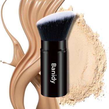 Imagem de Pincel de maquiagem Kabuki Pincéis de rosto retráteis para viagem blush pincel Kabuki pincel portátil impecável para base, blush em pó, bronzeador, polido, líquido, creme, livre de crueldade com capa (1 peça)