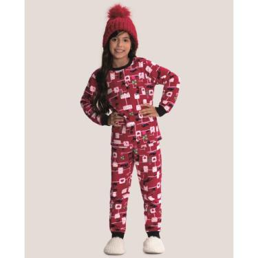 Imagem de Pijama Menina Alakazoo Em Moletom Felpado Estampado Vermelho