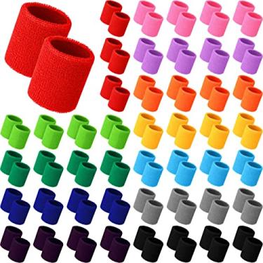 Imagem de Sosation 50 pares de pulseiras de suor de algodão absorventes a granel pulseiras esportivas esportivas para pulsos masculinos e femininos tênis (colorido)