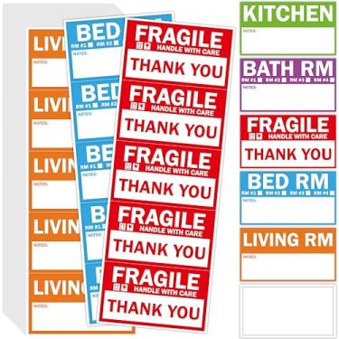 Imagem de 510 etiquetas de mudança de casa, 5 etiquetas coloridas para caixa de embalagem com 85 adesivos frágeis e 85 em branco, etiquetas de embalagem ajudante de mudança de apartamento (cada uma mede 5 cm x